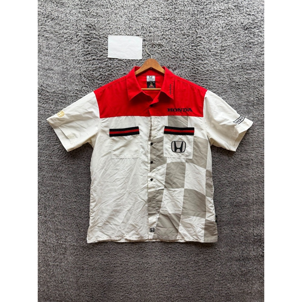 Vintage Honda Racing Grease Monkey Embroidered Button-Up Crew Shirt Size XL